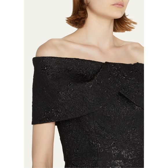 NWT RICKIE FREEMAN FOR TERI JON Off-Shoulder Jacquard Column Gown Size 6 $630 - Picture 4 of 11